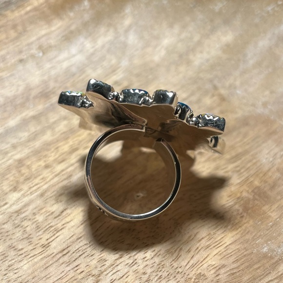 NWOT Handmade Sterling Silver Spiny Oyster & Opal Cluster Adjustable Ring - Picture 6 of 12